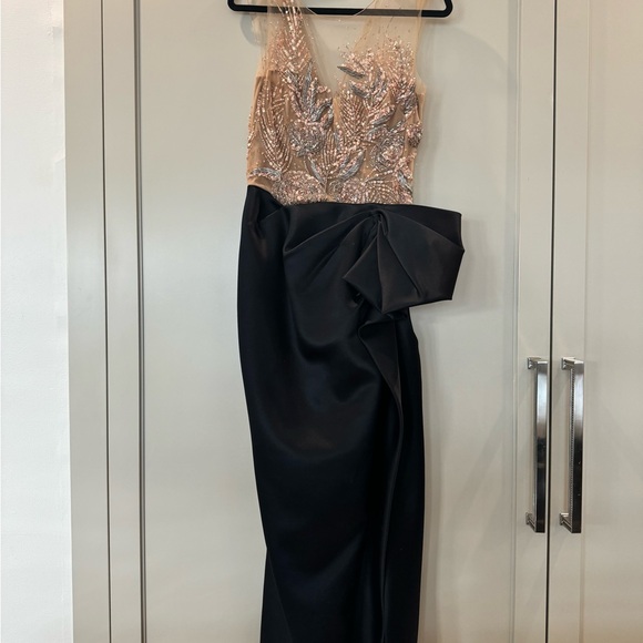 Marchesa beaded embellished illusion satin dress with front slit - Picture 7 of 16